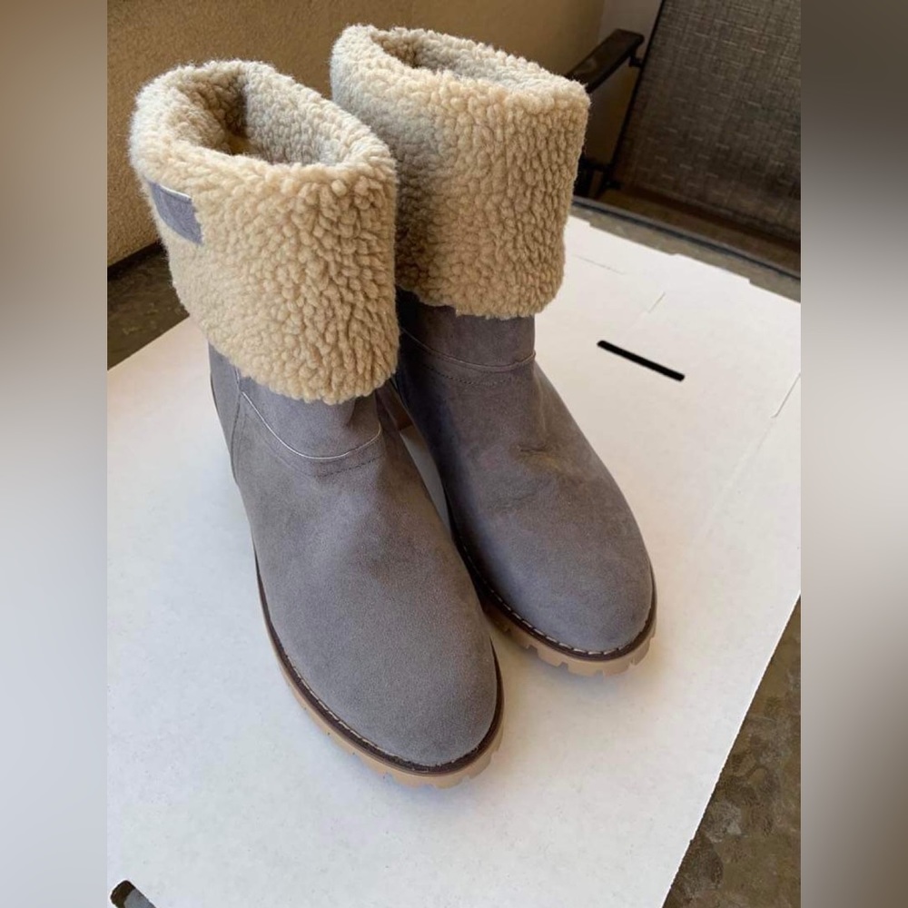 Grey Faux Lined Sherpa Booties